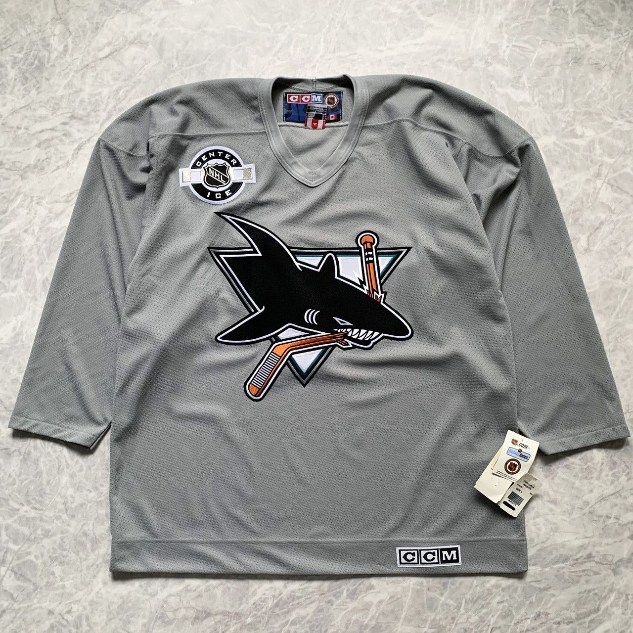 Image of VTG Ds 90's Nhl San Jose Sharks Ccm Center Ice Jersey Size L in Grey, Men's