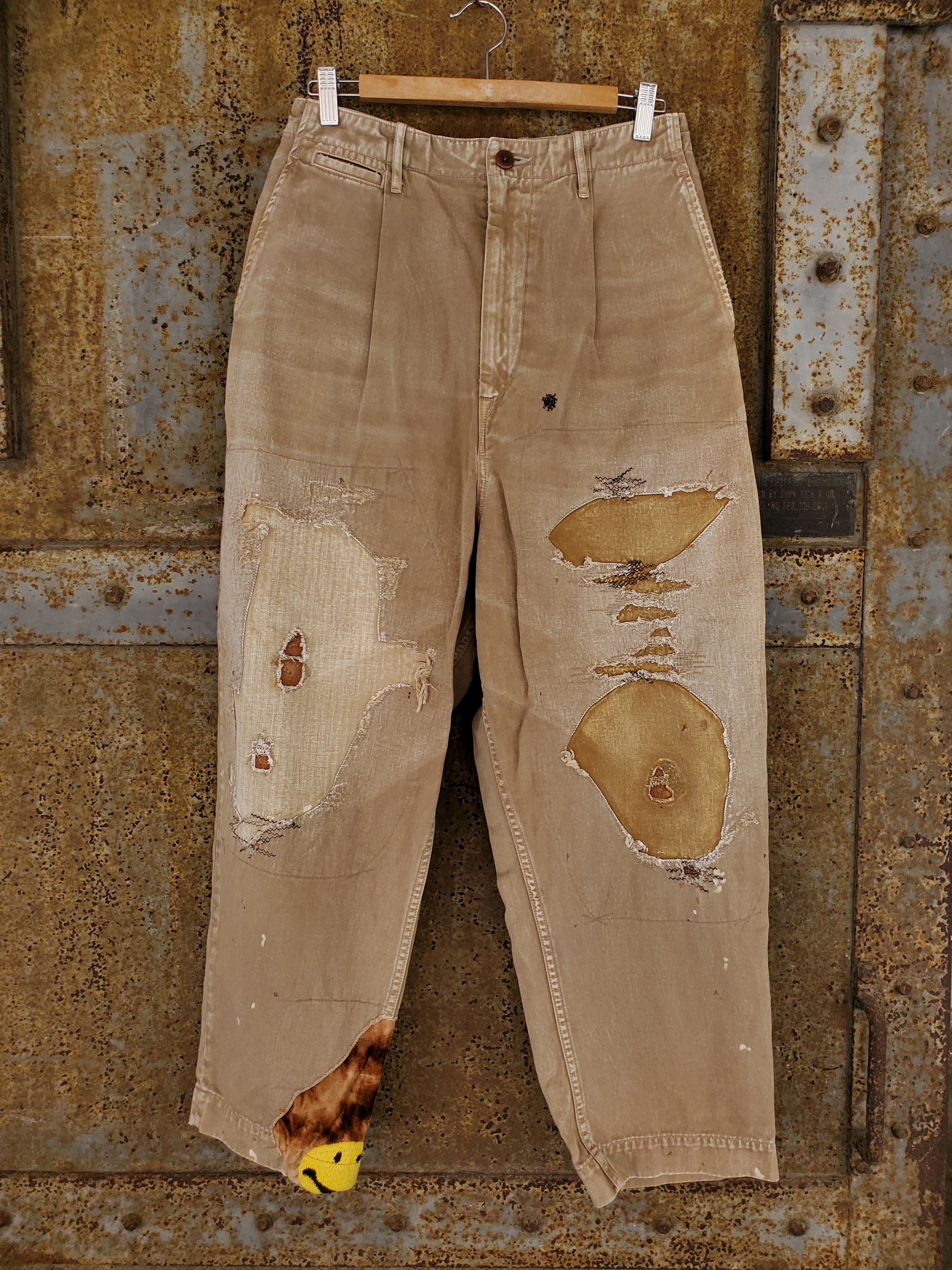 image of Kapital Kountry Destroyed Washed Brown Chinos, Men's (Size 32)