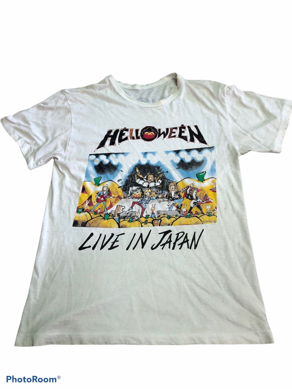 image of Band Tees x Rock T Shirt Vintage Helloween Band Tour Japan 1989 Distress in White (Size Medium)