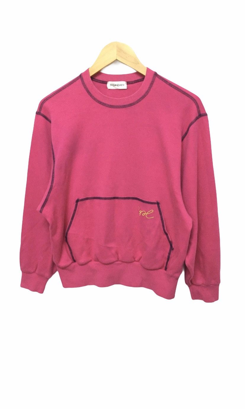 image of YVES Saint Laurent 90's Saint Laurent YSL Contrast Stitch Pink Sweatshirt, Women's (Size Medium)