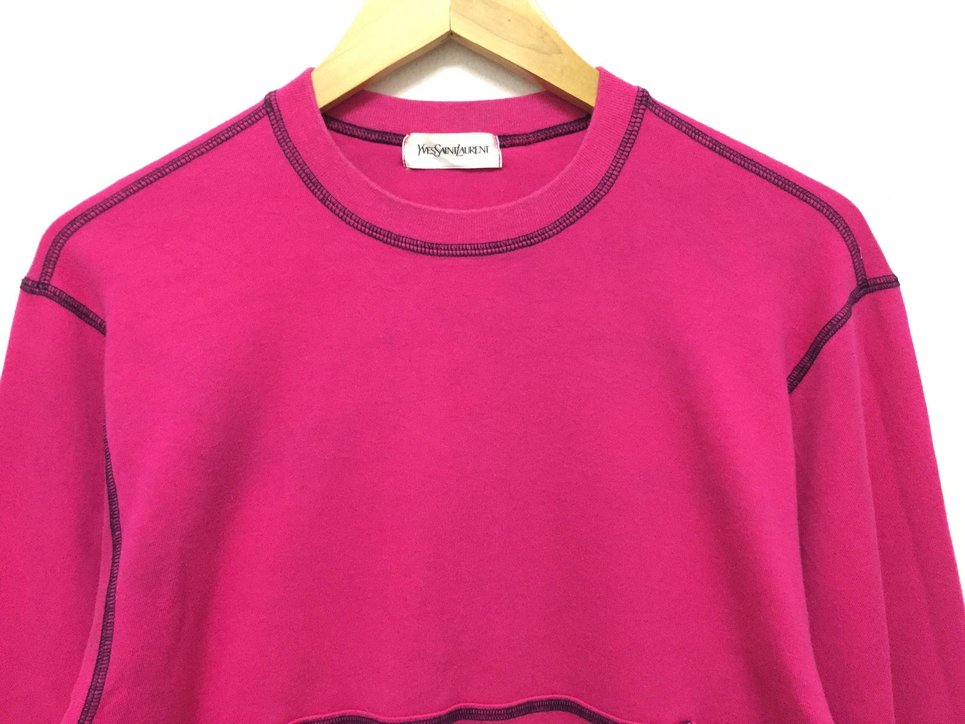 Yves Saint Laurent 90's Saint Laurent YSL Contrast stitch PINK sweatshirt Size M / US 6-8 / IT 42-44 - 3 Thumbnail
