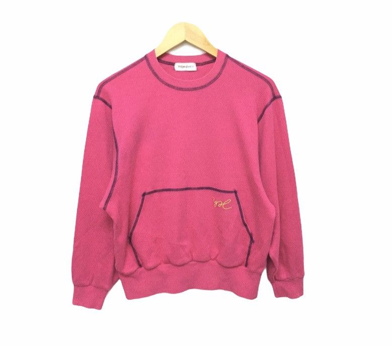 Yves Saint Laurent 90's Saint Laurent YSL Contrast stitch PINK sweatshirt Size M / US 6-8 / IT 42-44 - 2 Thumbnail