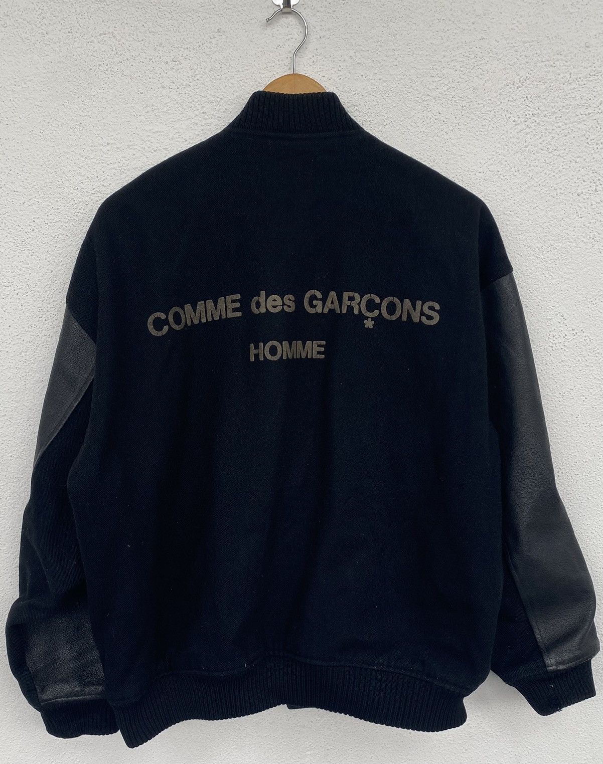 Comme des Garcons 1980's Black Wool/Leather Logo Bomber Jacket 