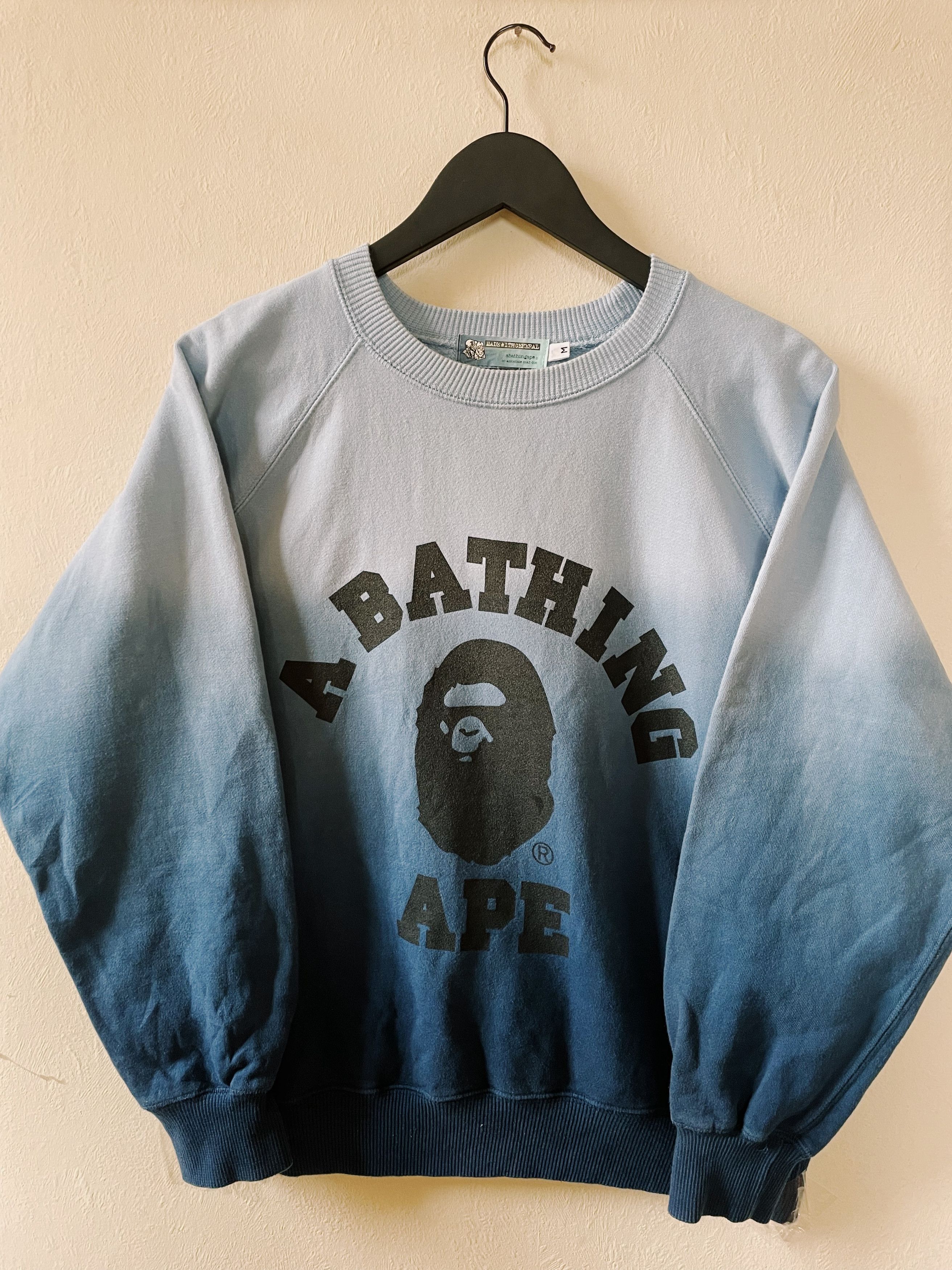 image of Y2K Bape A Bathing Ape College Logo 2 Tones Crewneck in Blue, Men's (Size Medium)