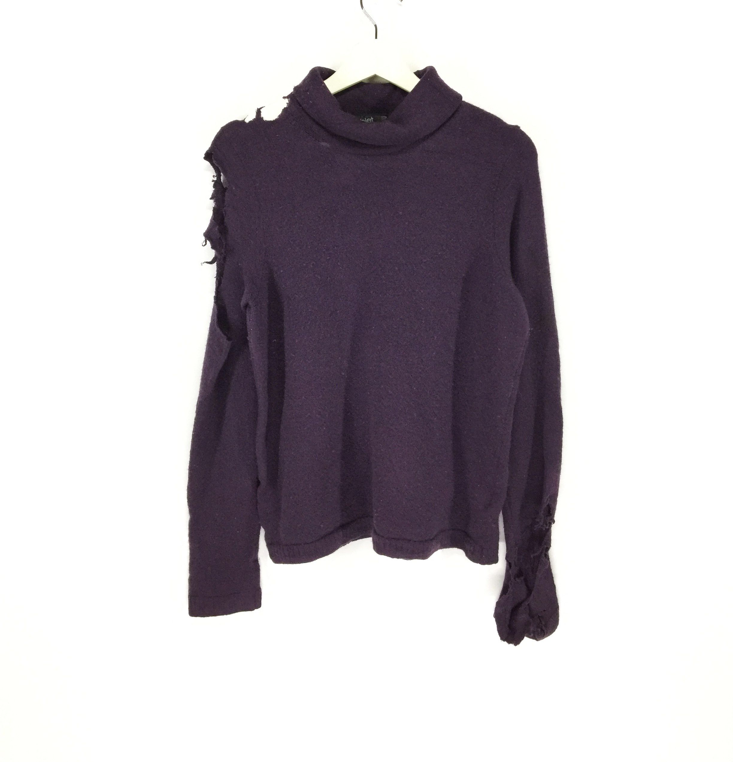 image of Archival Clothing x Gaultier Homme Objet Wool Deconstruct Distressed Sweater in Purple (Size XS)