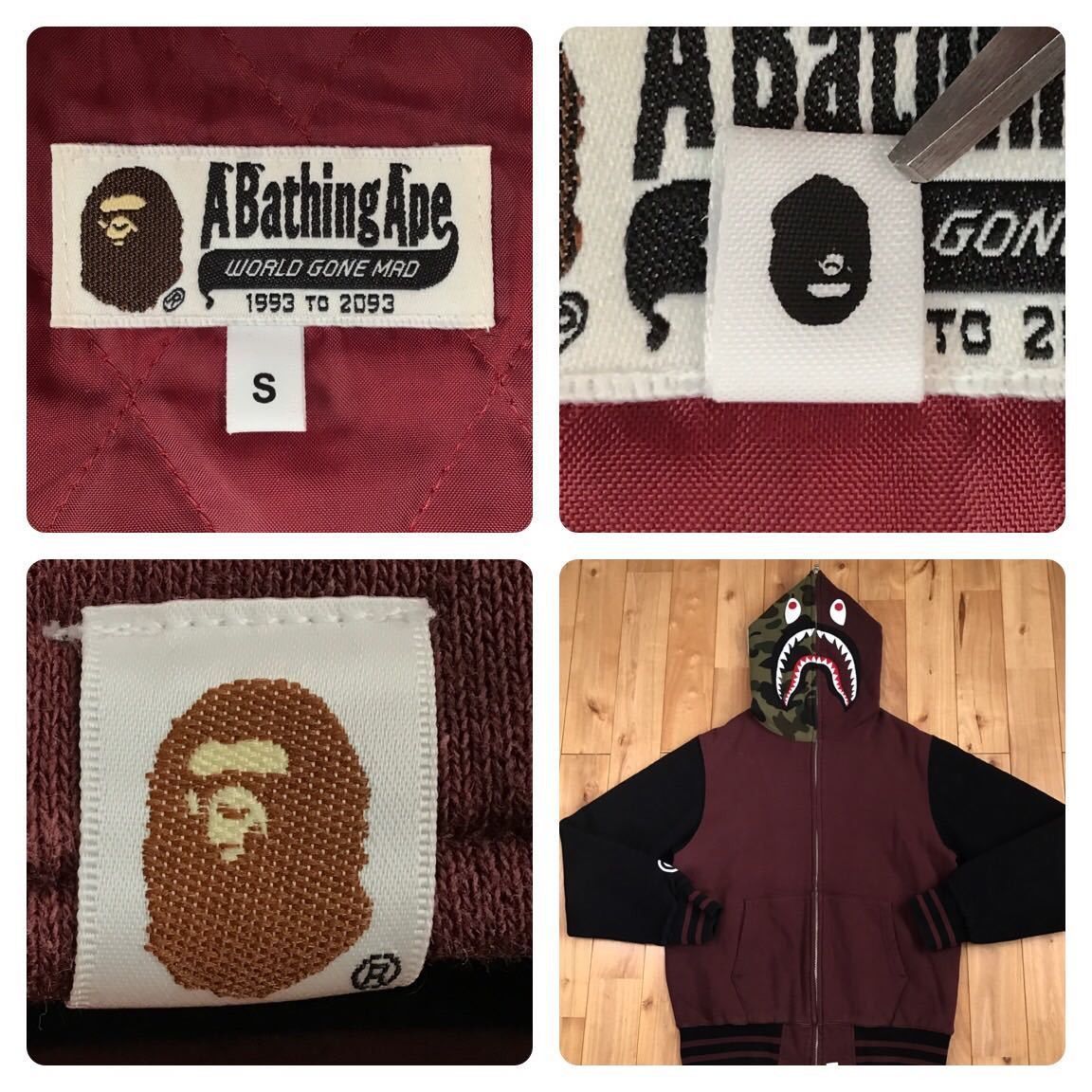 Bape BAPE shark full zip hoodie jacket Burgundy × 1st camo green Size US S / EU 44-46 / 1 - 8 Thumbnail