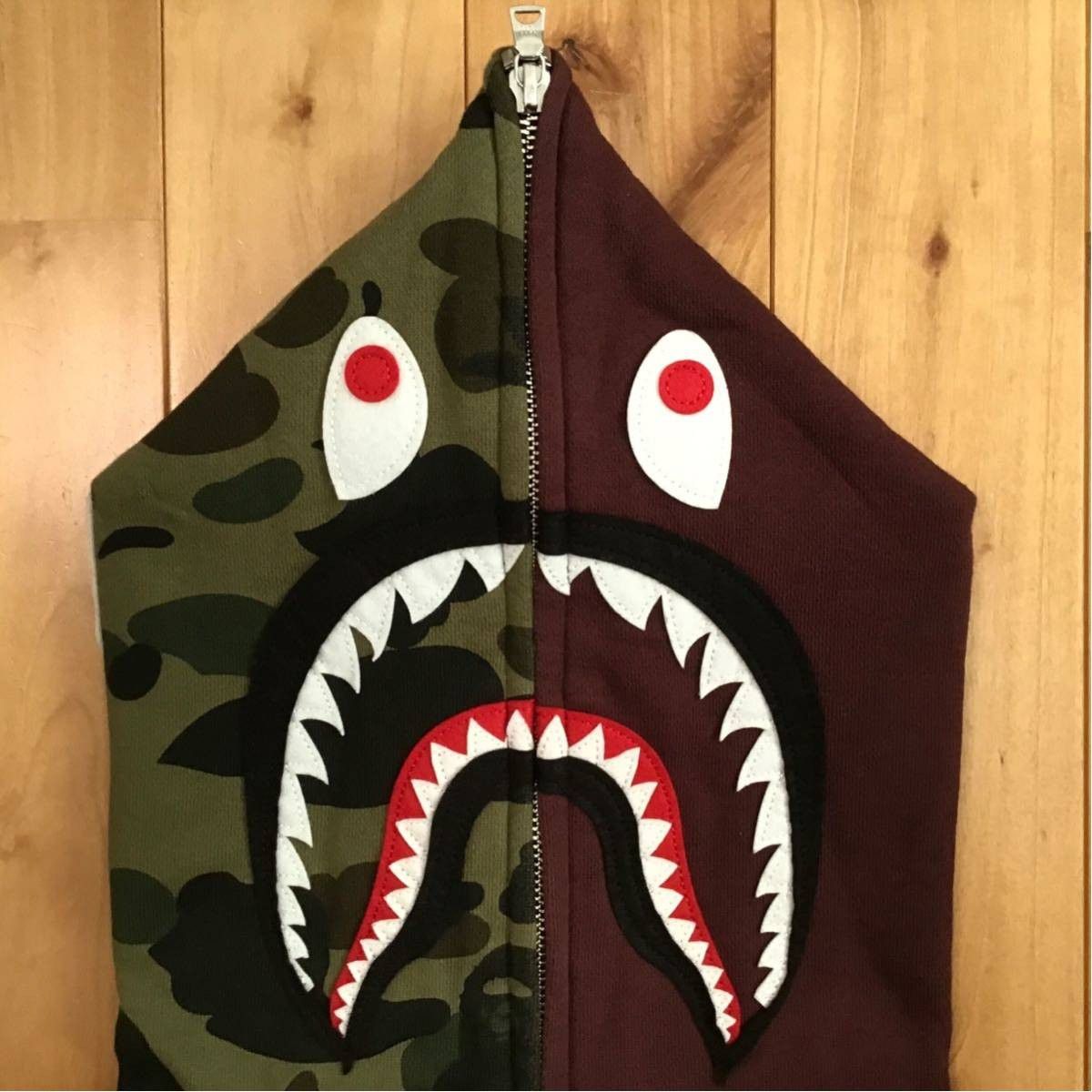 Bape BAPE shark full zip hoodie jacket Burgundy × 1st camo green Size US S / EU 44-46 / 1 - 3 Thumbnail