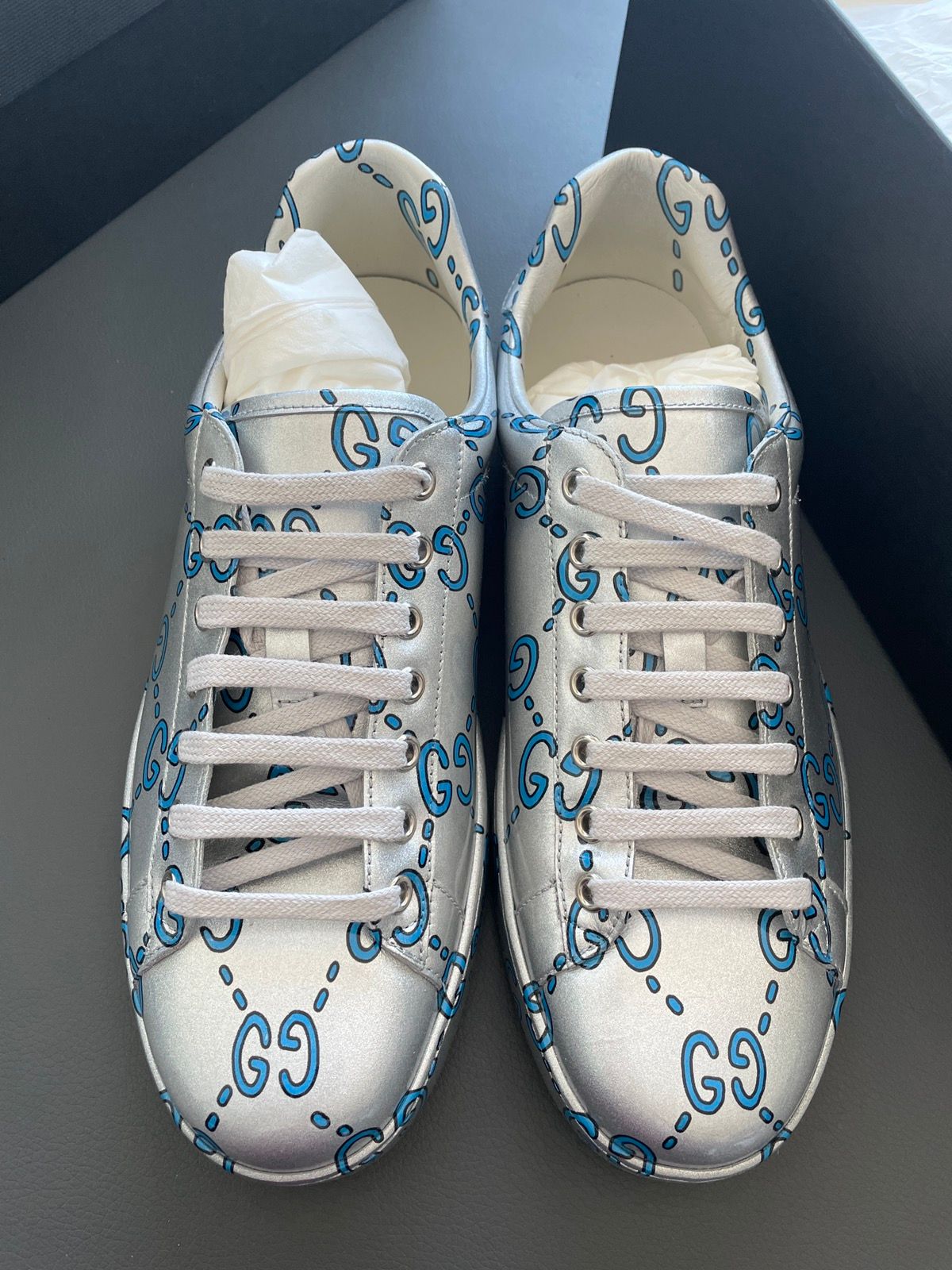 Pre-owned Gucci Limited Edition Runway Ace Gg Logo Leather Sneaker In Blue