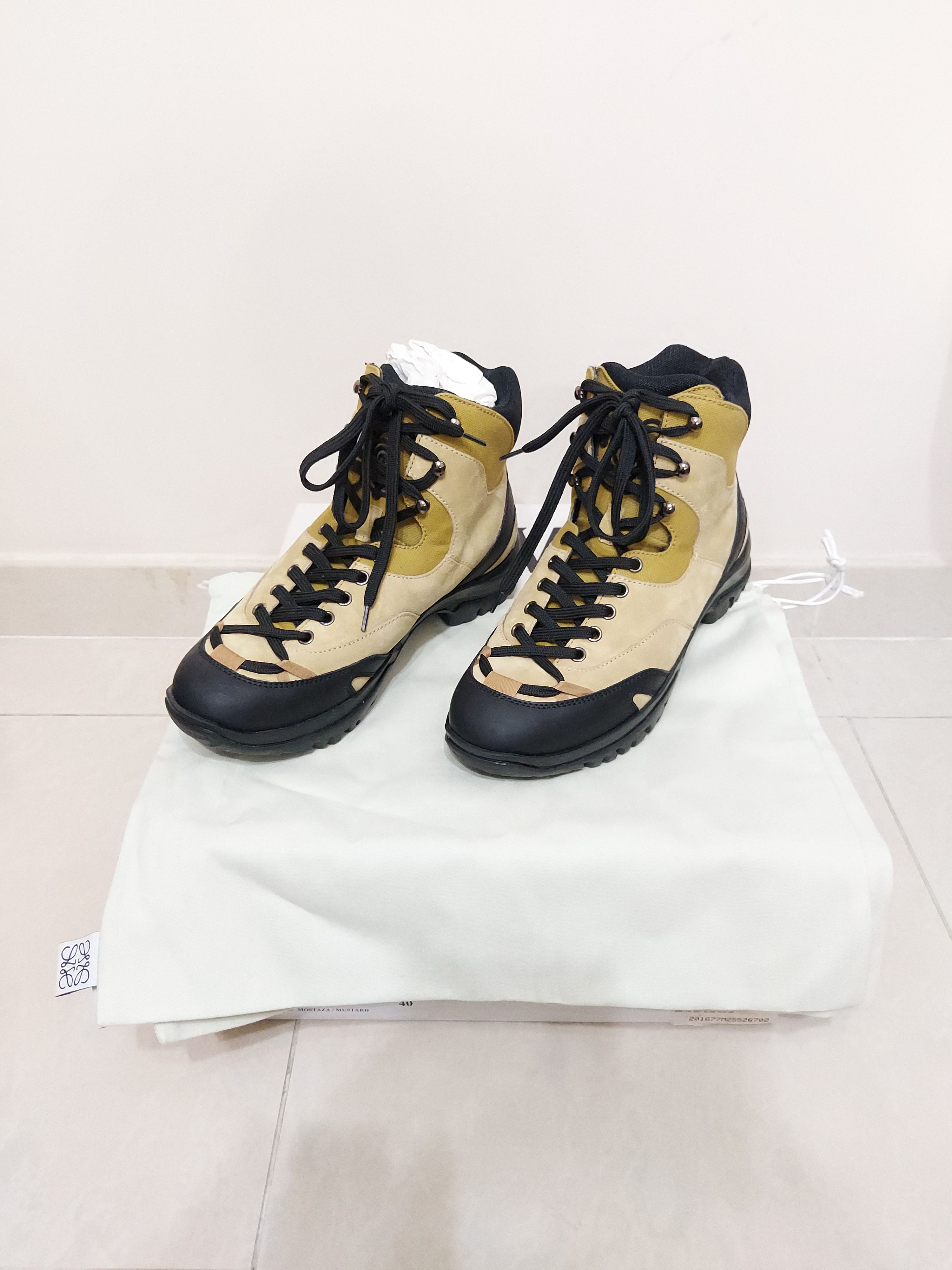 image of J W Anderson x Loewe Hiking Boots Canavs Suede Bota Montana Eln in Black Yellow, Men's (Size 7)
