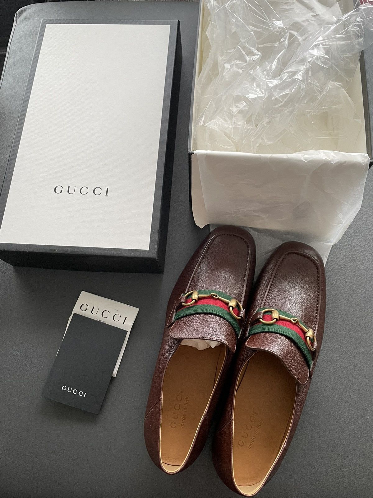 image of Gucci Iconic Super Classic Limited Havely Kid Leather Loafers New in Brown (Size 10.5)