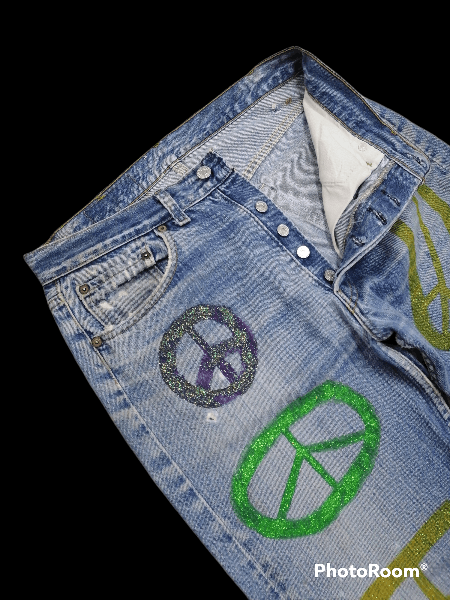 Levi's Vintage Clothing Vintage 80s Levi's 501 Peace Printed Denim Jeans Size US 31 - 3 Thumbnail