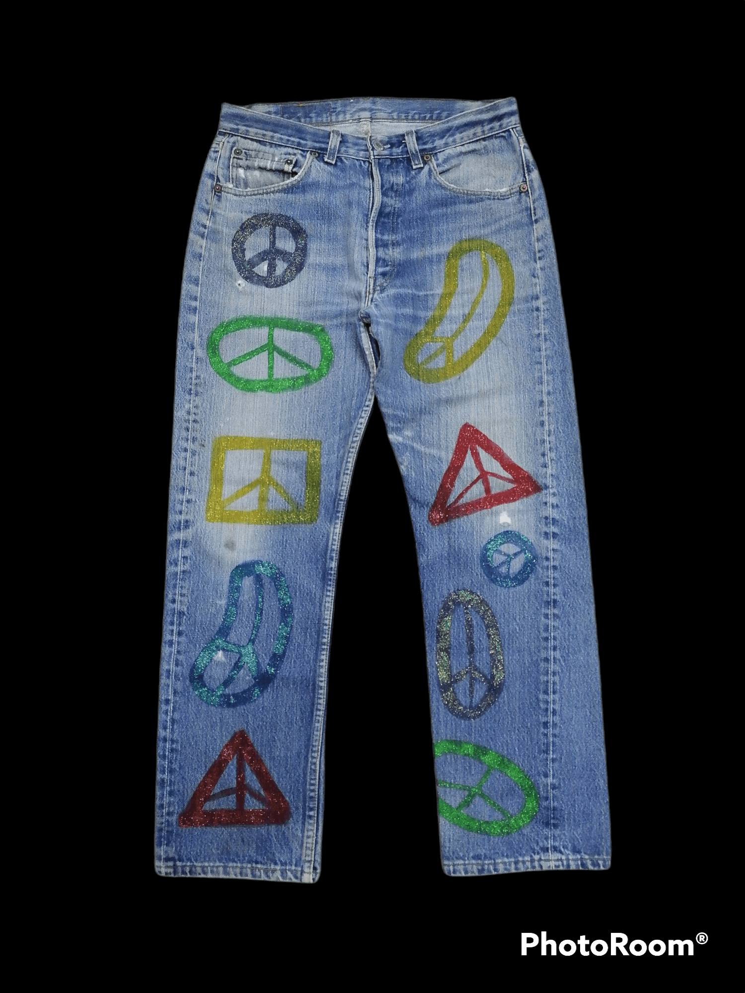 Levi's Vintage Clothing Vintage 80s Levi's 501 Peace Printed Denim Jeans Size US 31 - 1 Thumbnail