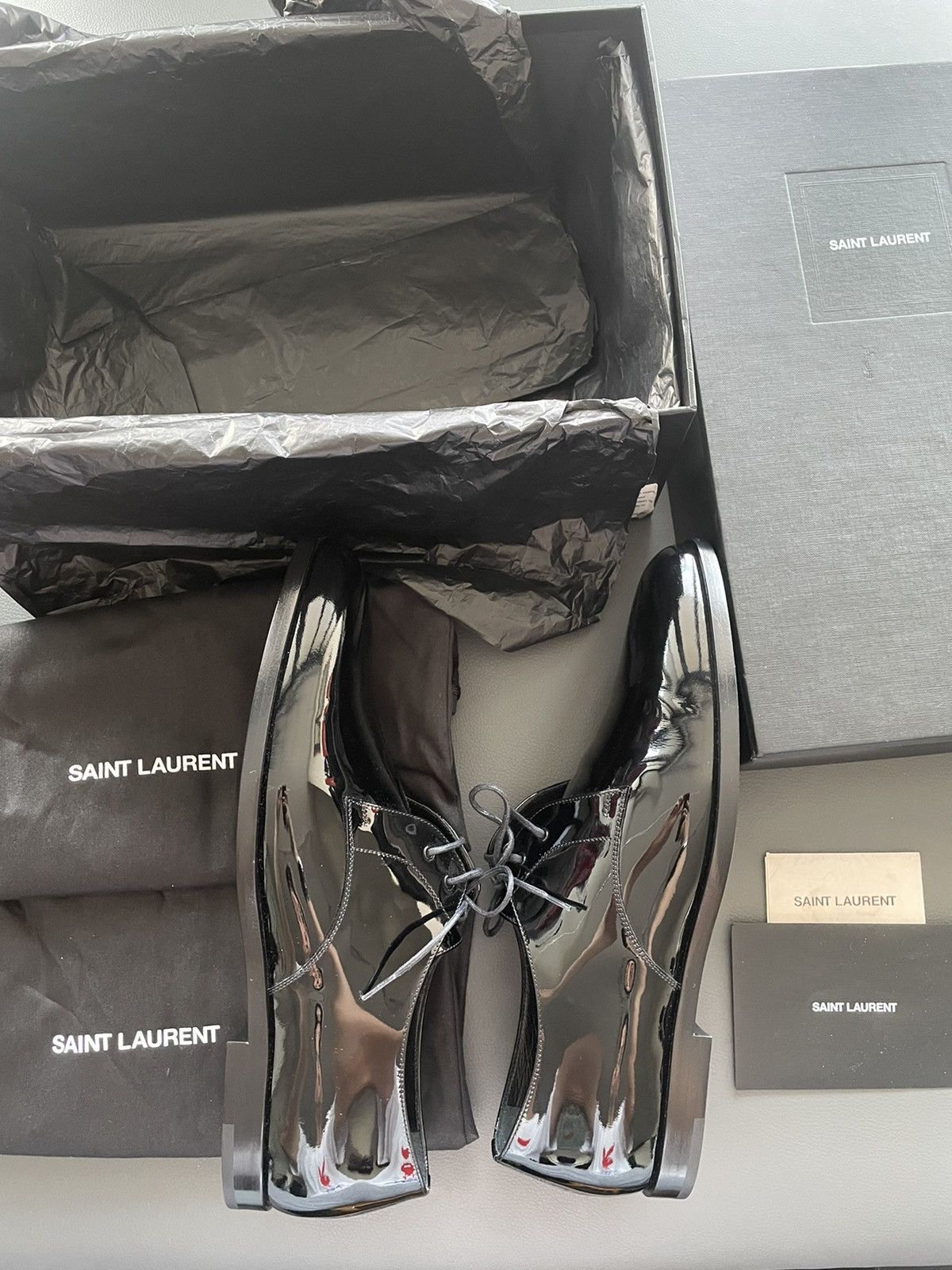 Hedi Slimane × Saint Laurent Paris × Yves Saint Laurent Brand New Super Runway Limited Edition Leather Lace-up Shoes Size US 10 / EU 43 - 2 Thumbnail