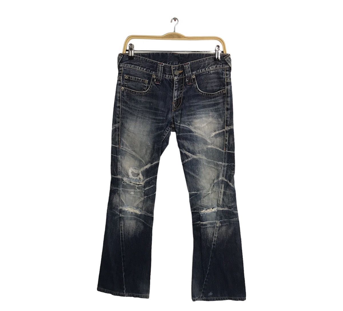 image of Tornado Mart Japan Tornado Mart Whisker Distressed Hype Style Denim Jeans in Indigo, Men's (Size 31