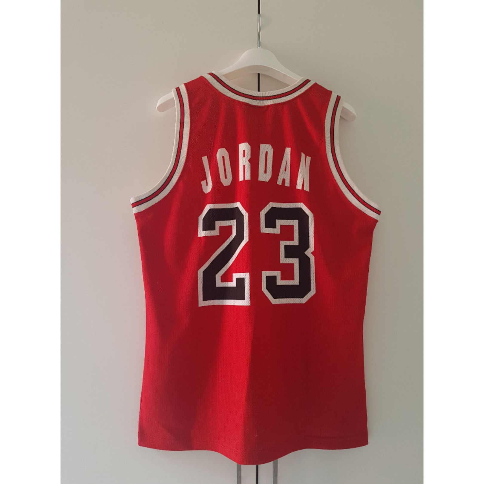 image of Champion x Chicago Bulls Michael Jordan 23 Chicago Bulls Tank Top in Red White, Men's (Size Small)