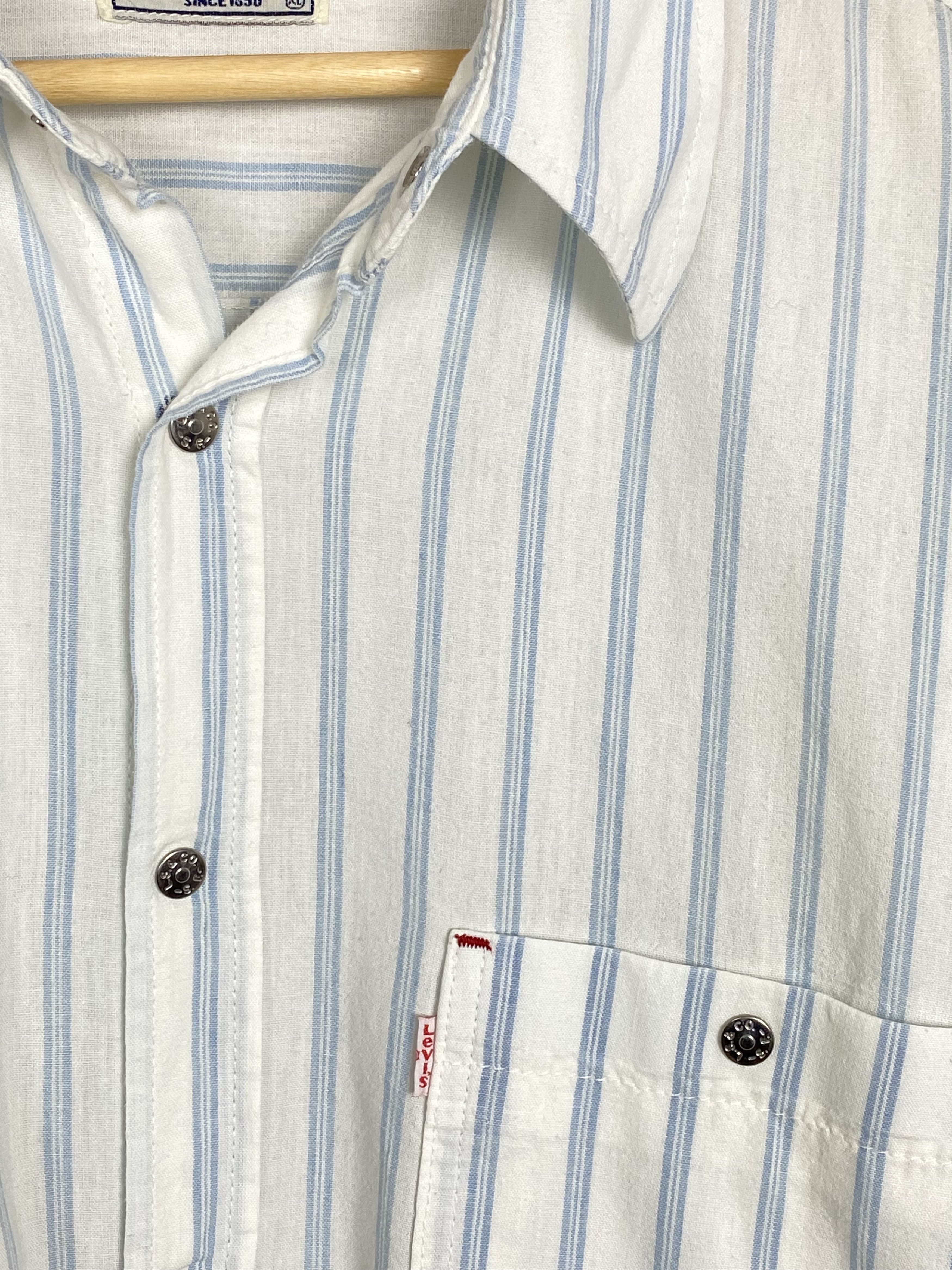 Levi's 1970s Vintage LEVIS White Tab Striped Real Indigo Shirt Size US XL / EU 56 / 4 - 3 Thumbnail