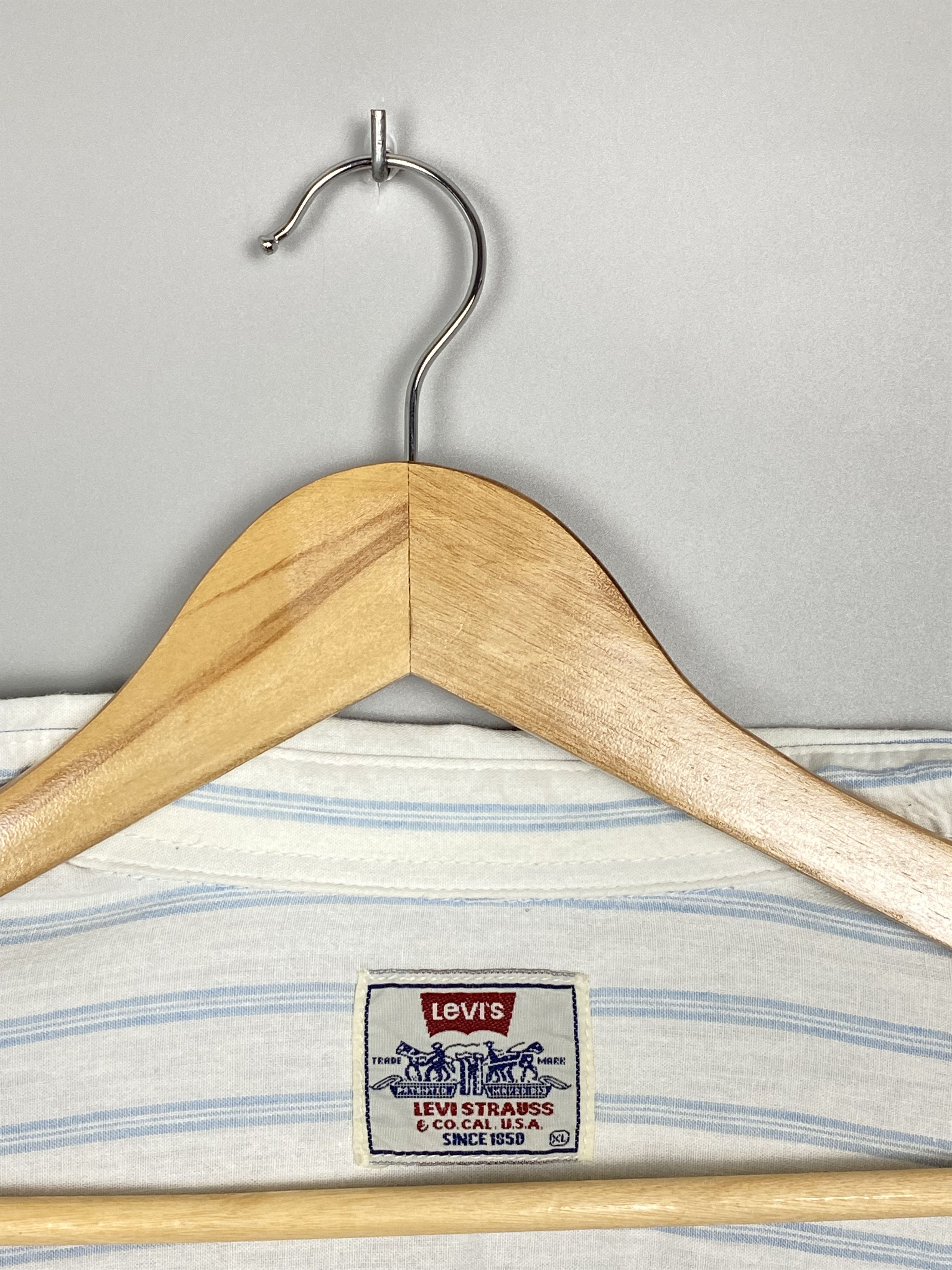 Levi's 1970s Vintage LEVIS White Tab Striped Real Indigo Shirt Size US XL / EU 56 / 4 - 9 Thumbnail