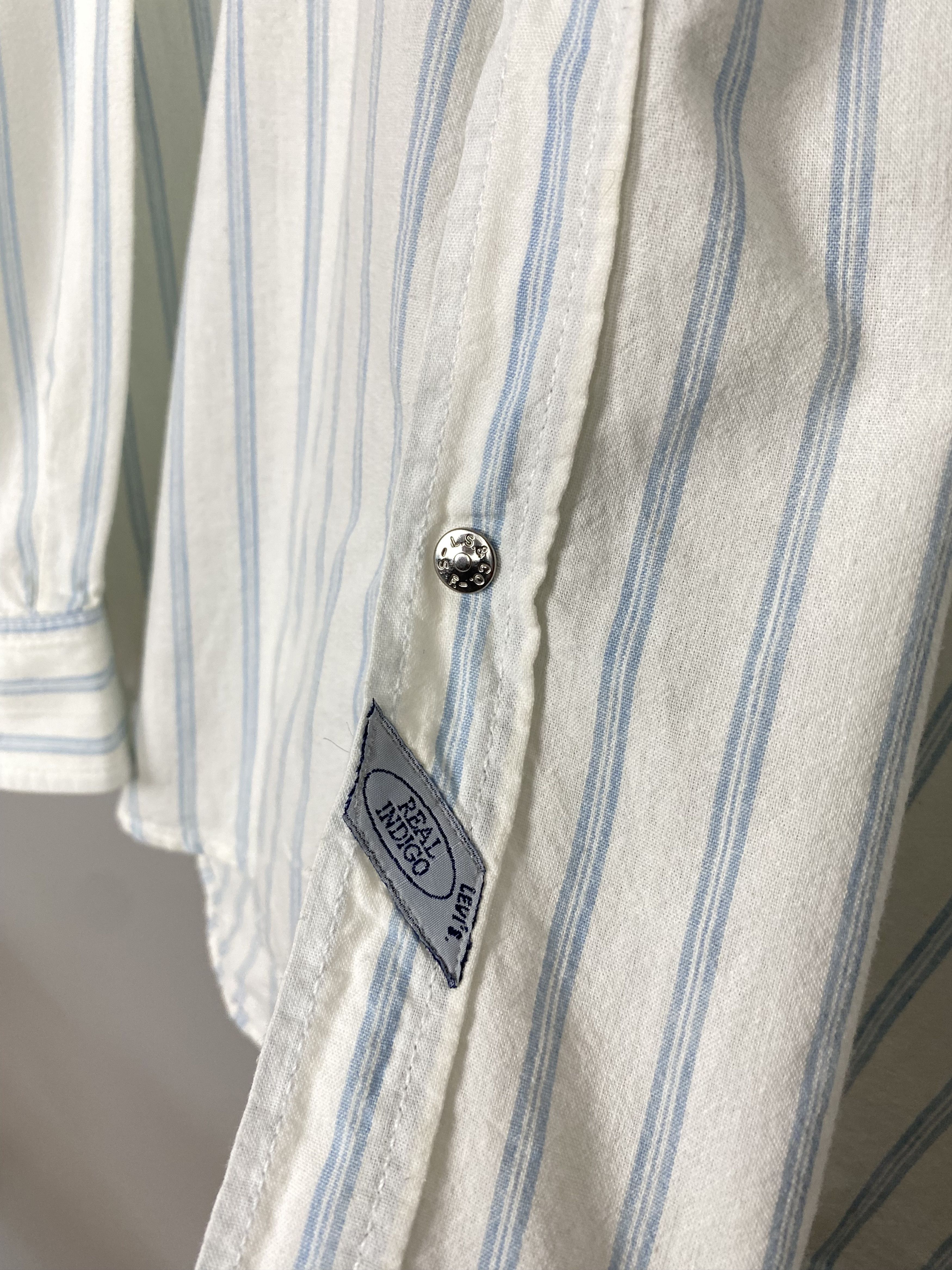 Levi's 1970s Vintage LEVIS White Tab Striped Real Indigo Shirt Size US XL / EU 56 / 4 - 5 Thumbnail