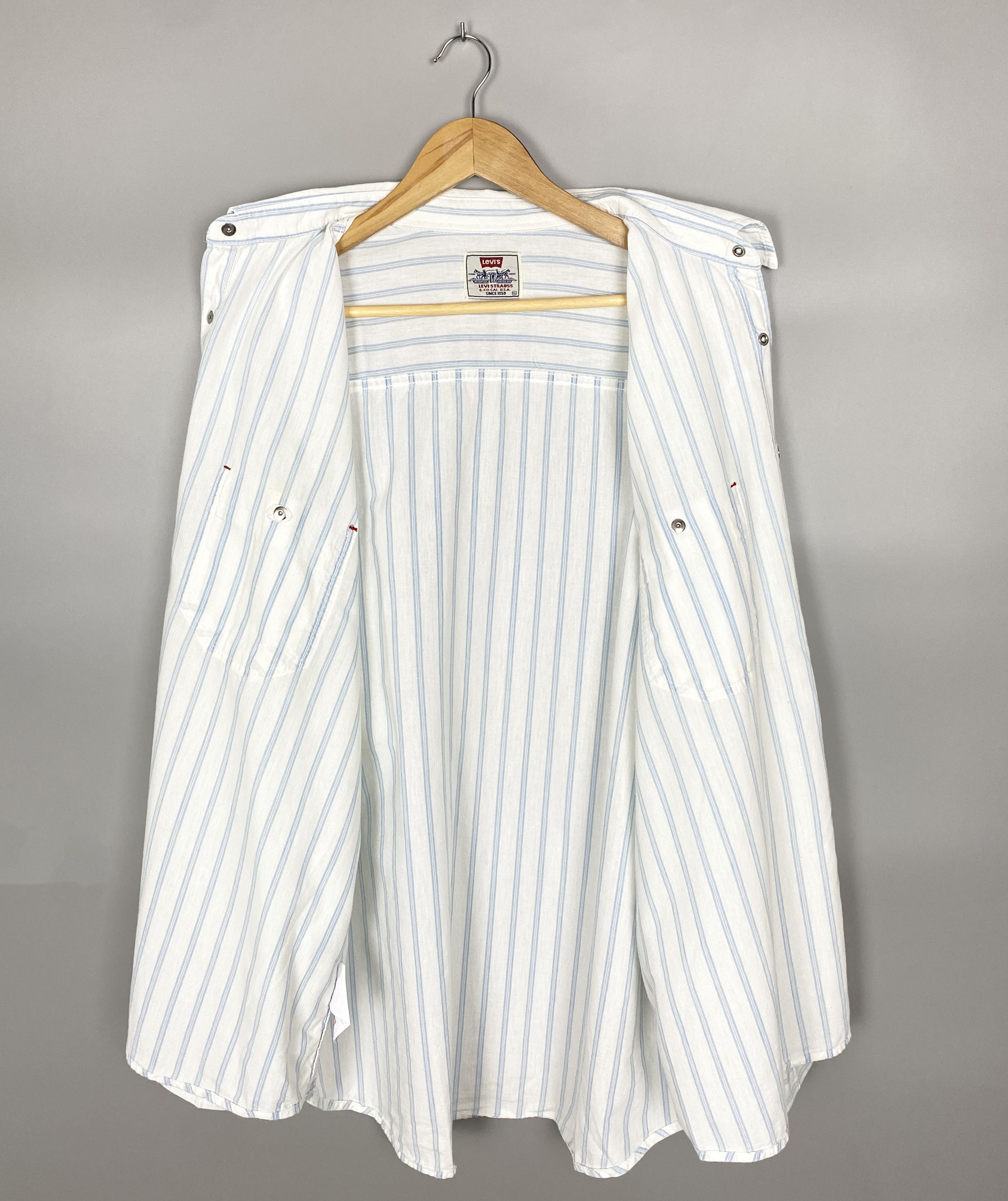 Levi's 1970s Vintage LEVIS White Tab Striped Real Indigo Shirt Size US XL / EU 56 / 4 - 8 Thumbnail