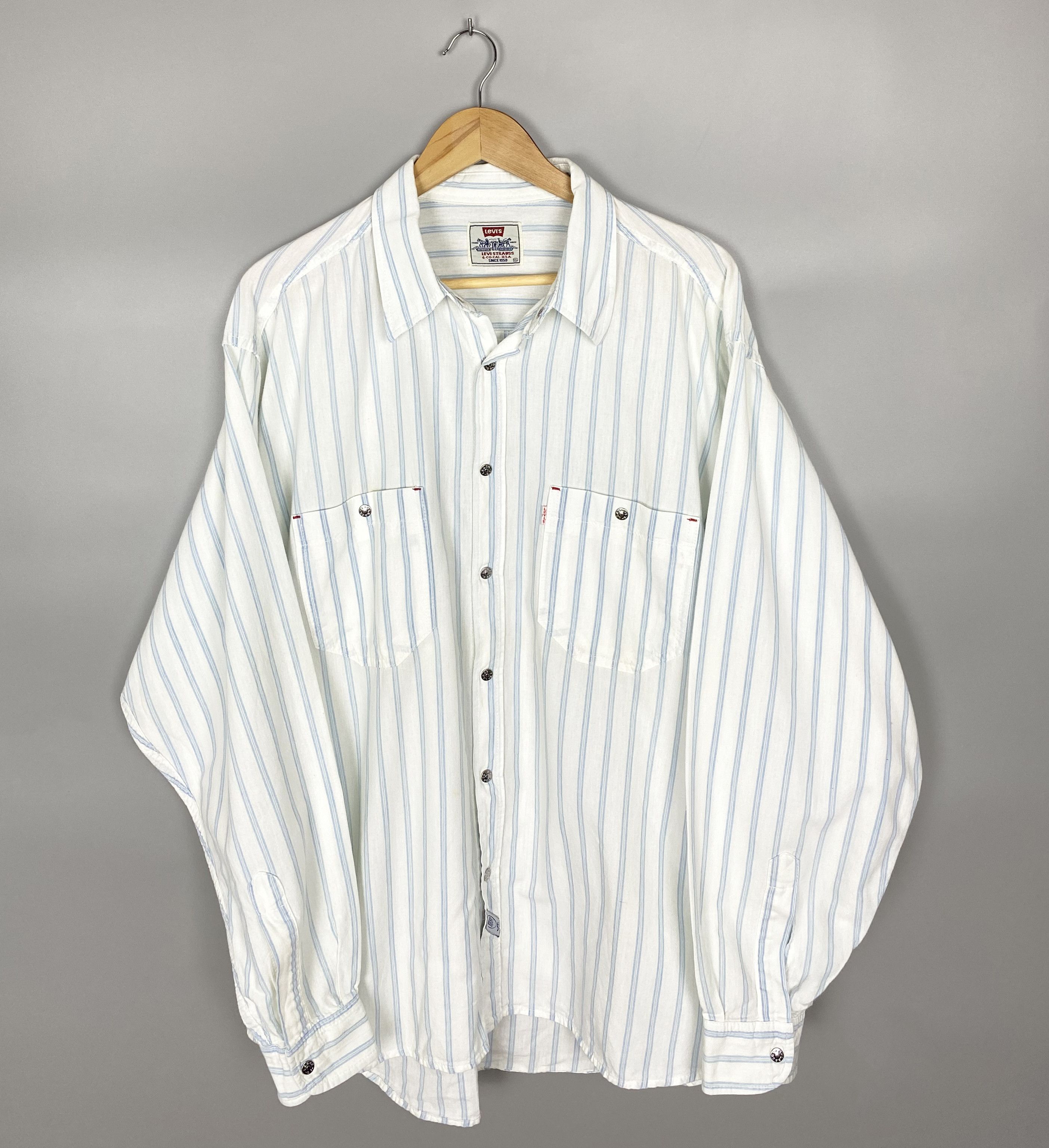 Levi's 1970s Vintage LEVIS White Tab Striped Real Indigo Shirt Size US XL / EU 56 / 4 - 1 Thumbnail