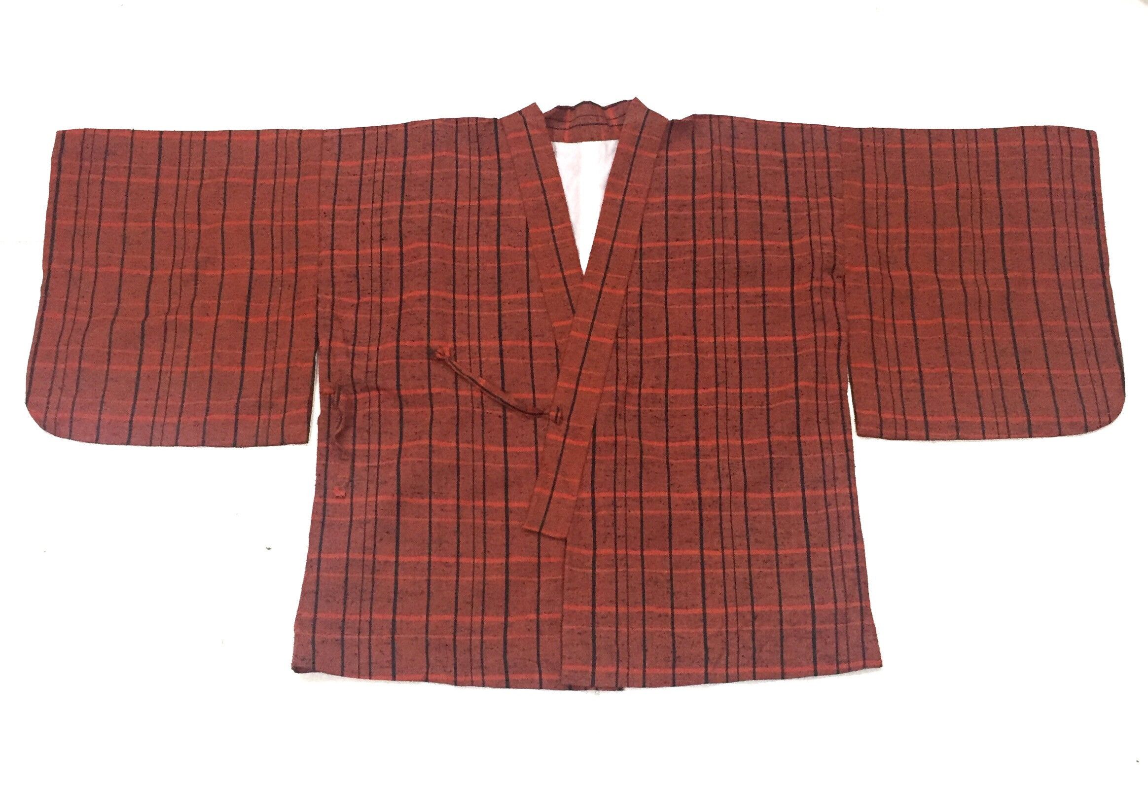 image of Kimono Japan Dragon Japanese Traditional Hanten Plaid Tartan Kimono Japan Style in Red (Size XL)