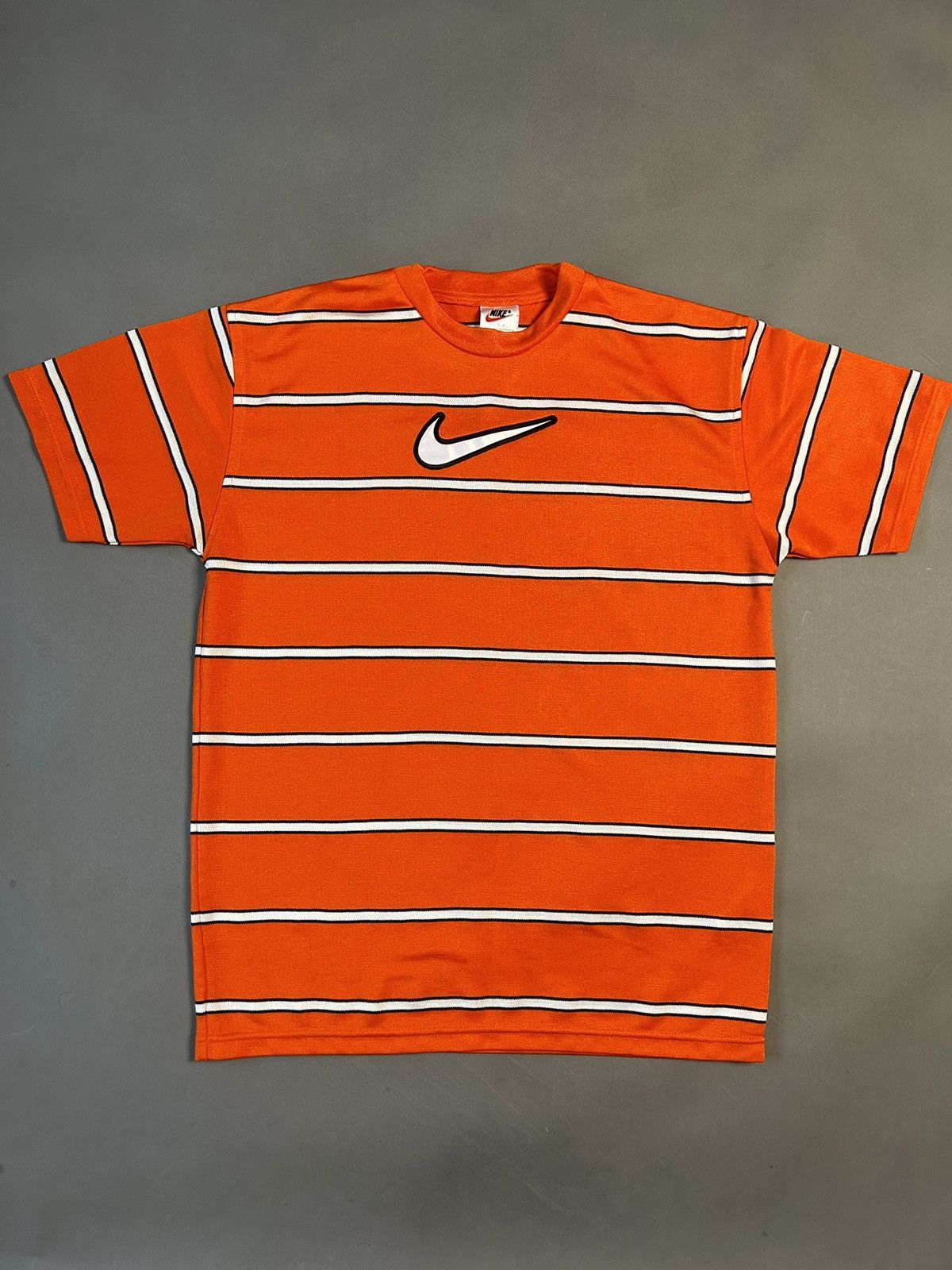 Nike × Vintage Nike big swoosh striped t-shirt vintage 90s Orange Size US M / EU 48-50 / 2 - 1 Thumbnail