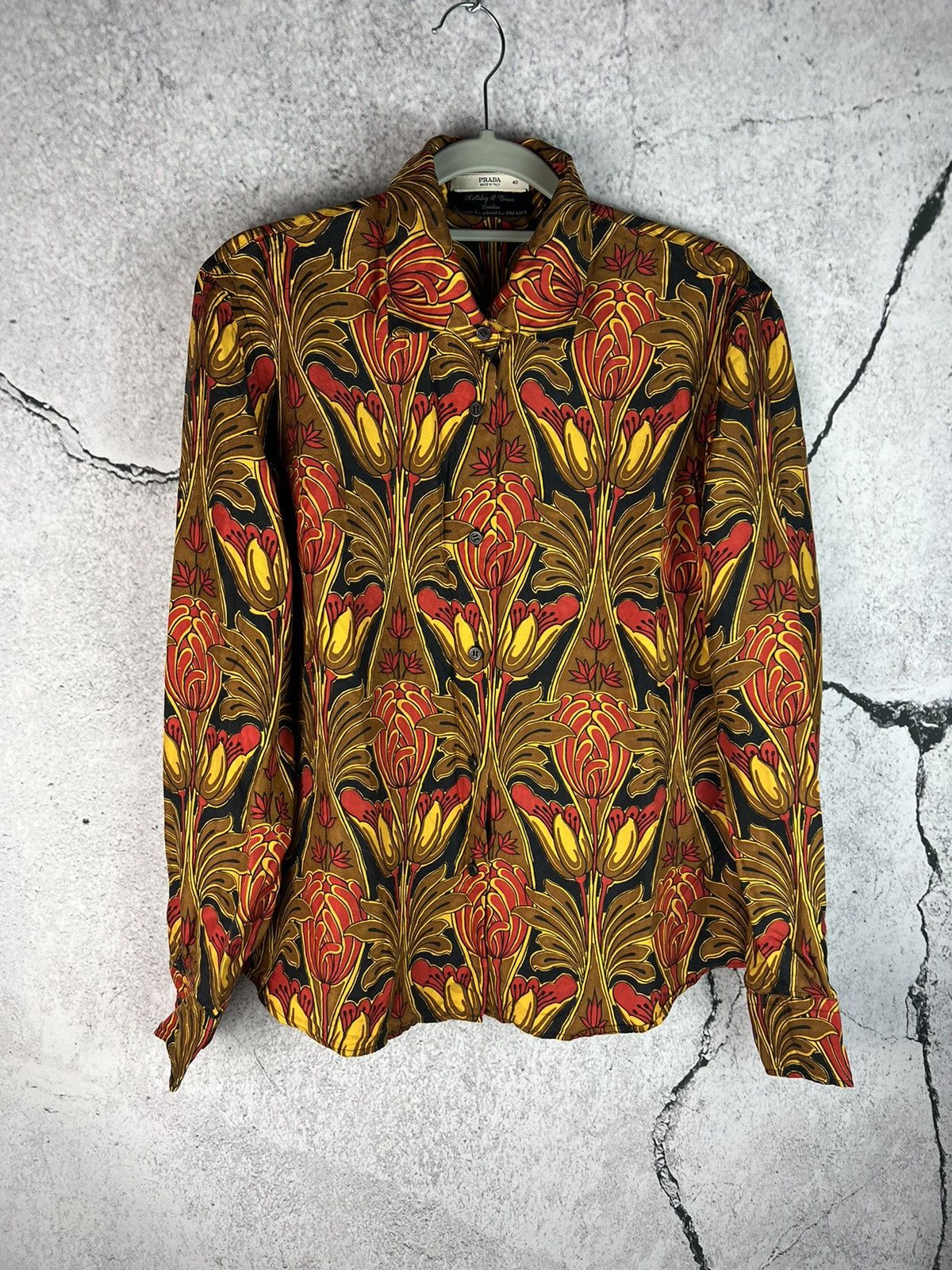 image of Aw03 Prada Holliday & Brown Silk Button Up Shirt, Women's (Size Small)