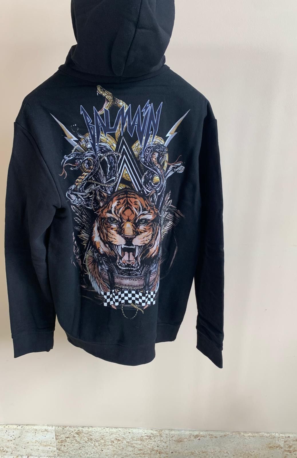 image of Balmain Lion & Serpent Multi Zip Hoodie In Black, Men's (Size Small)