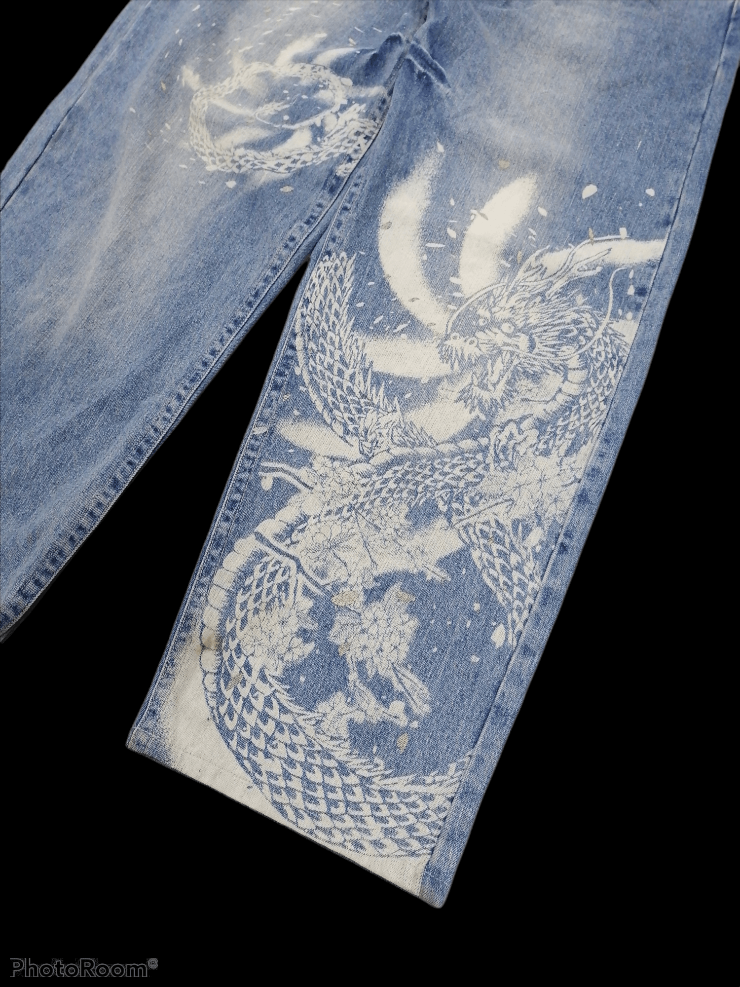 Other Dragon Art Printed Buden Distressed Denim Pants Big Size Size US 39 - 2 Thumbnail