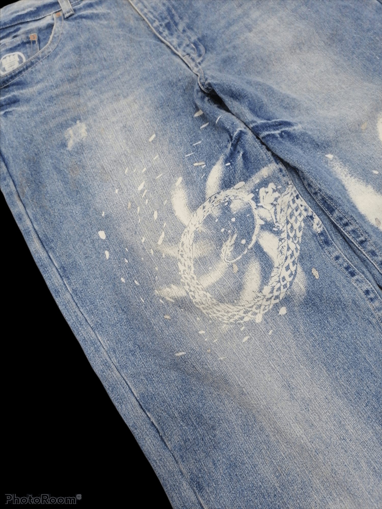 Other Dragon Art Printed Buden Distressed Denim Pants Big Size Size US 39 - 3 Thumbnail