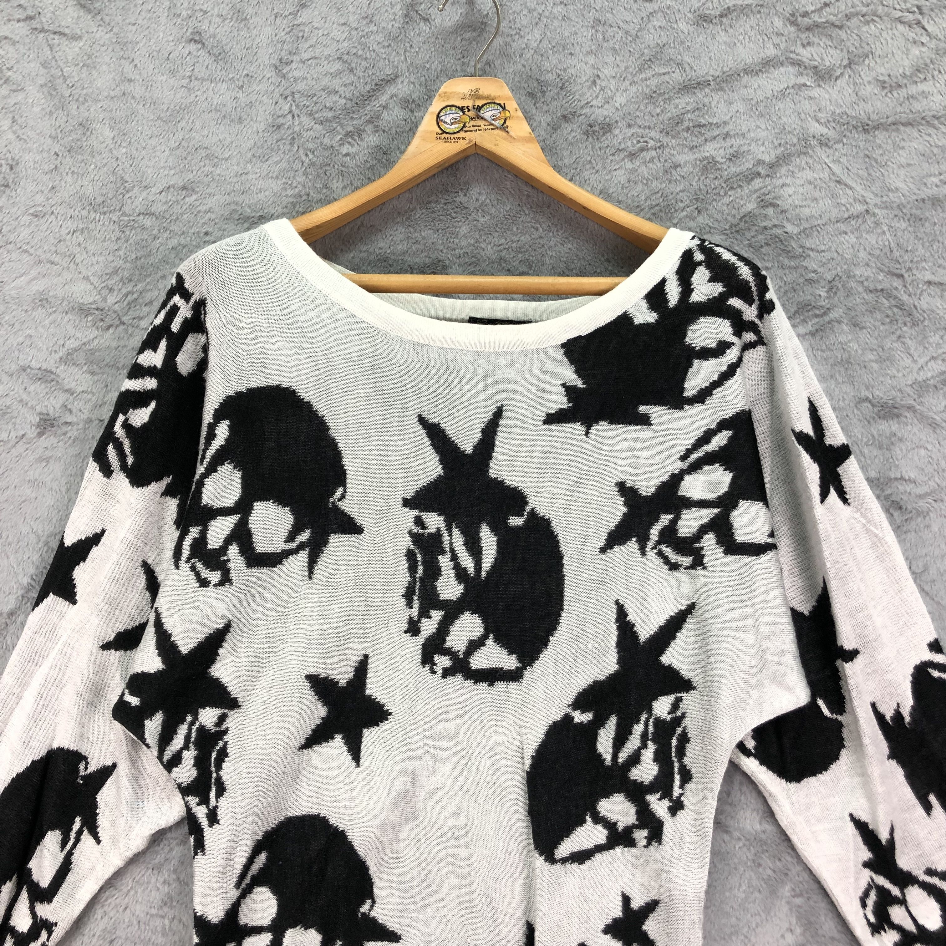 Japanese Brand Star Skulls Graphic Printed Sweater #4467-155 Size M / US 6-8 / IT 42-44 - 2 Thumbnail