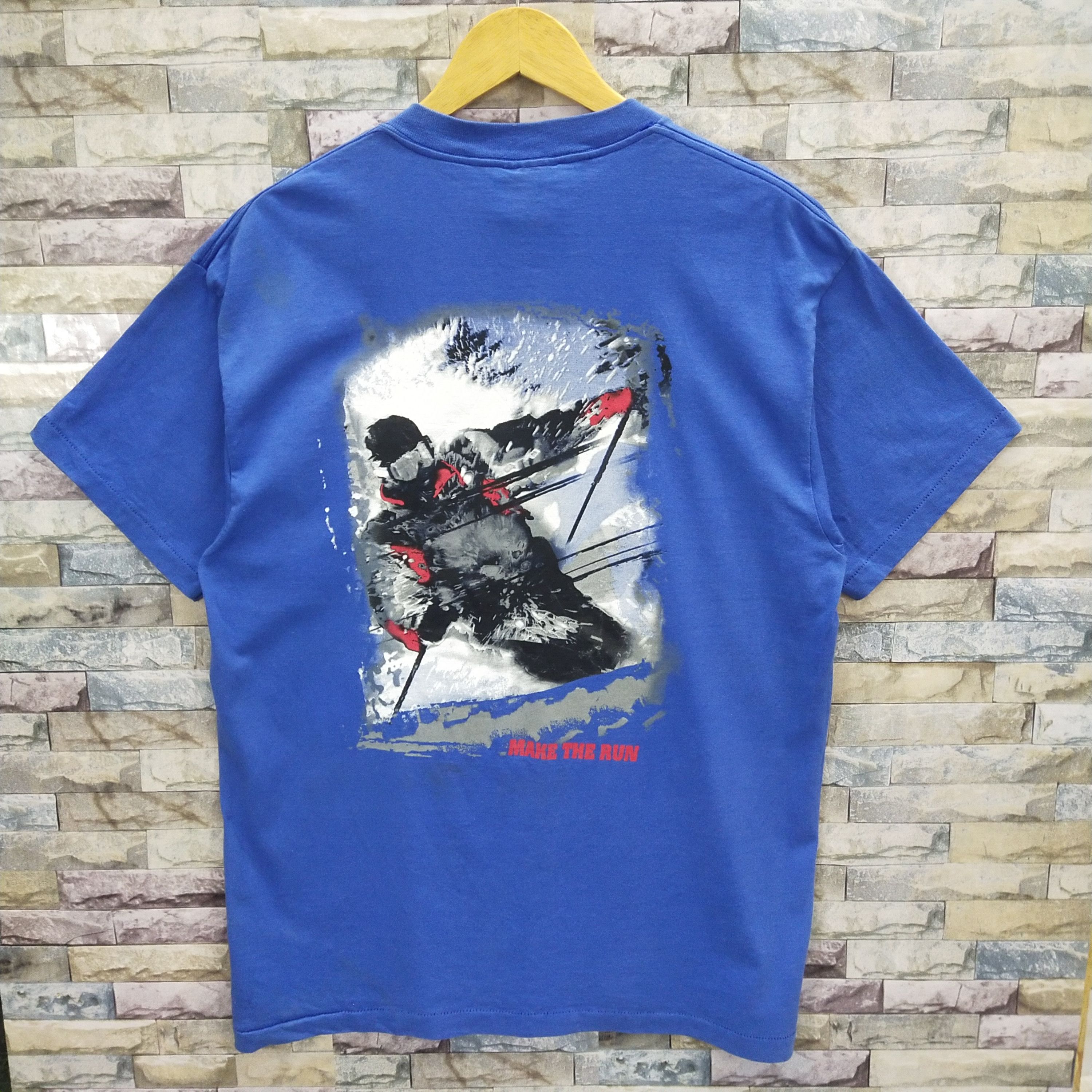 Vintage 90s Ski Photo Tee Make The Run Pocket Tee