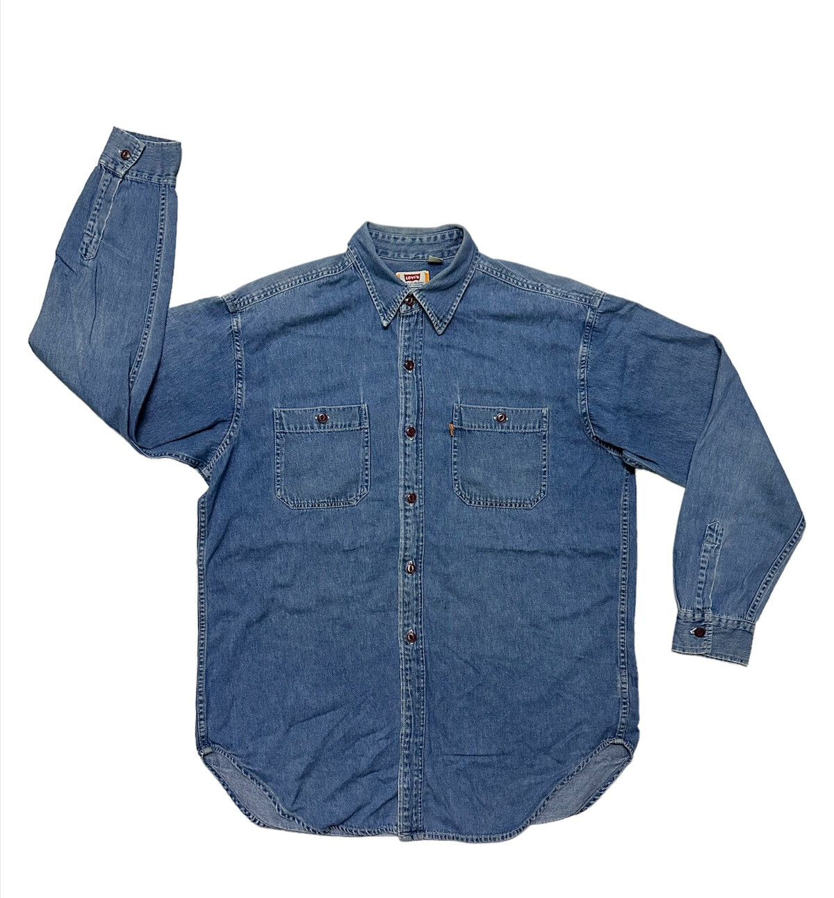 Levi's Vintage 90s Levi’s orentag denim shirts Size US L / EU 52-54 / 3 - 2 Thumbnail