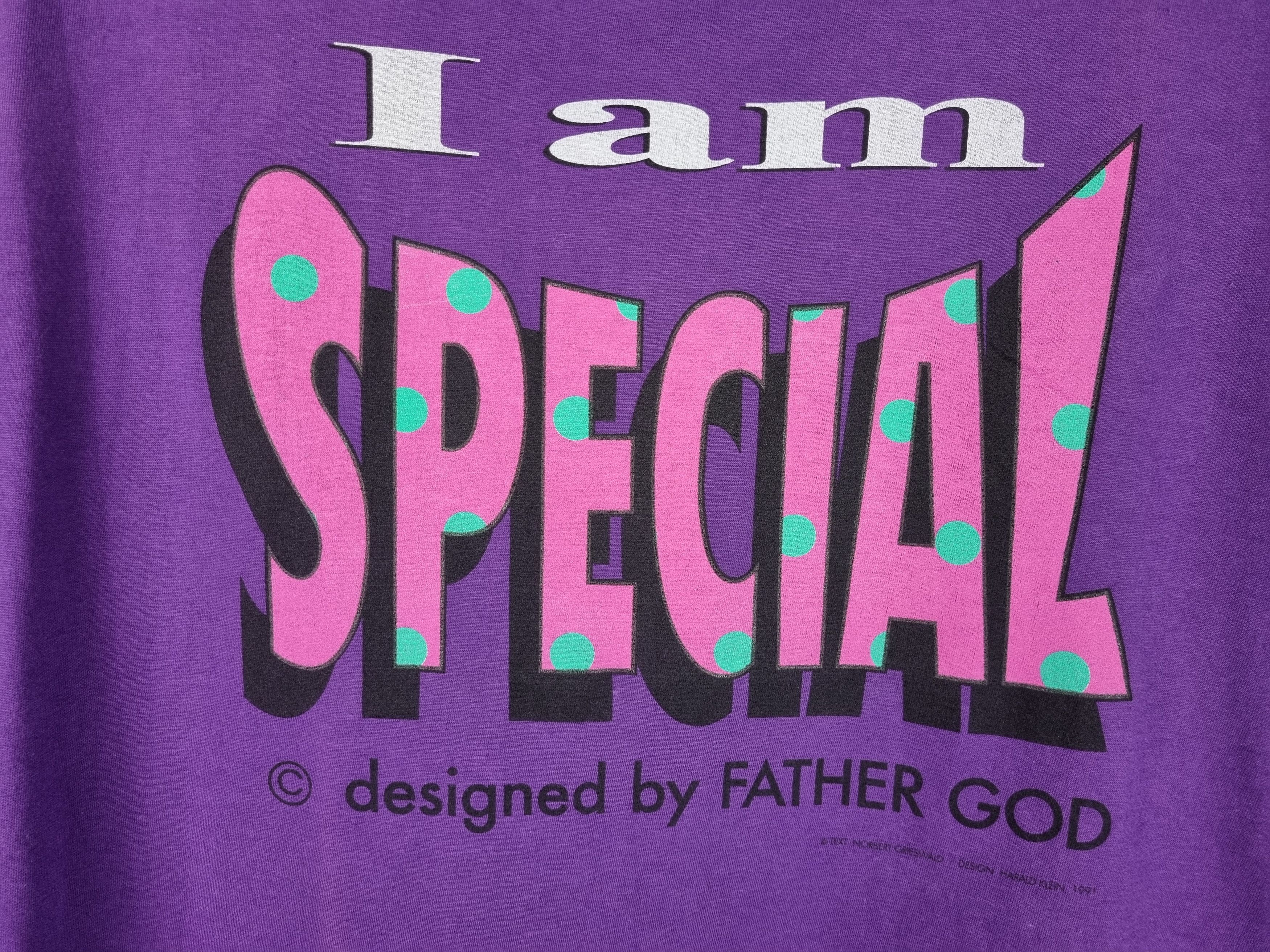 Vintage 1991 SINGLE STITCH I Am SPECIAL GOD TEE Size US L / EU 52-54 / 3 - 4 Thumbnail