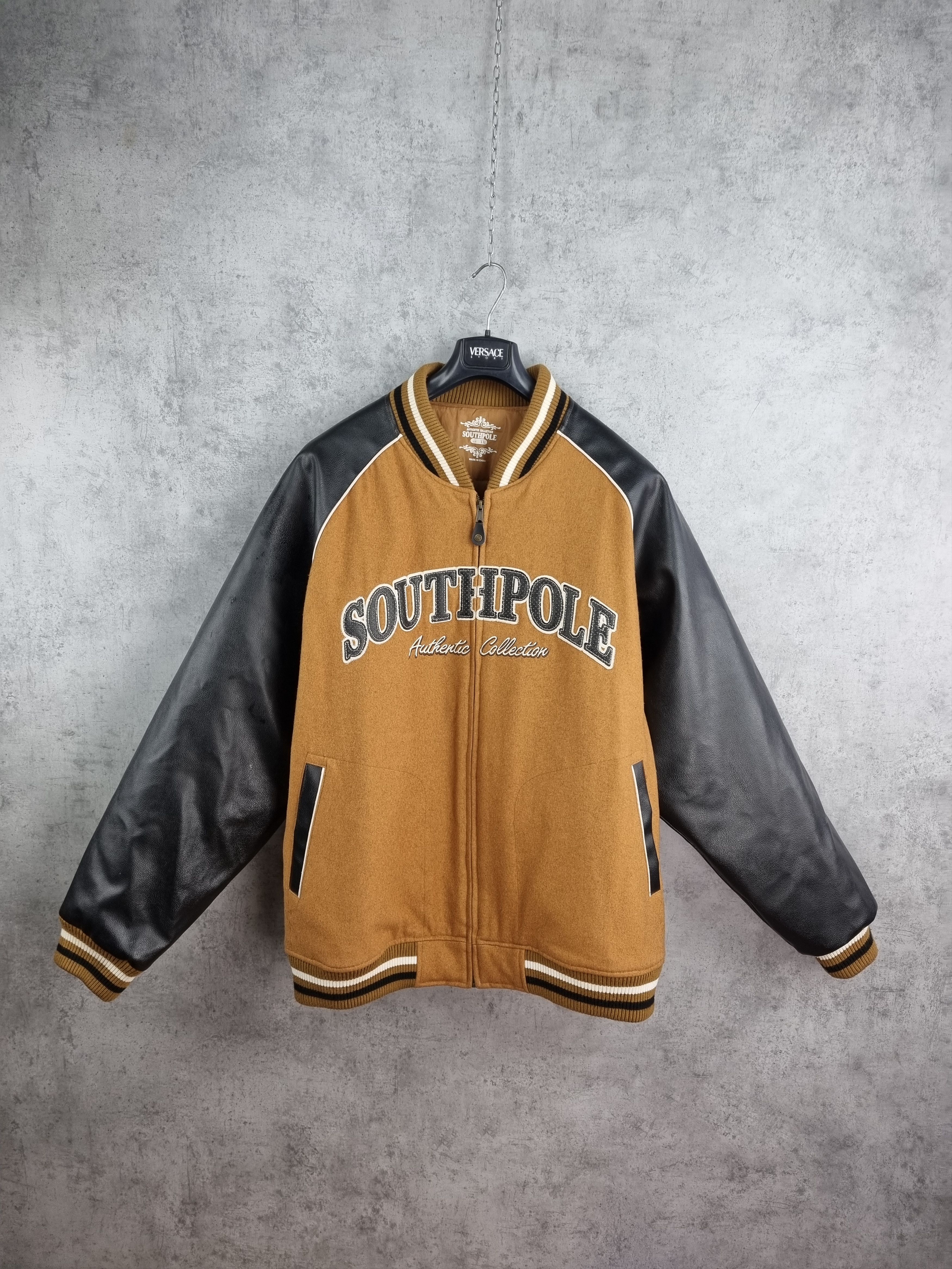 image of Bomber Jacket x Southpole '06 Size South Pole Hip Hop Varsity Jacket in Black Brown, Men's