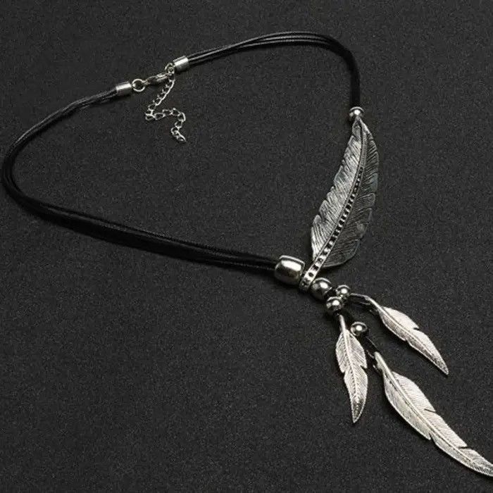 Jewelry Rope Chain Leaf Feather Pattern Pendant Necklace Size ONE SIZE - 3 Thumbnail