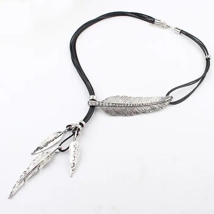 Jewelry Rope Chain Leaf Feather Pattern Pendant Necklace Size ONE SIZE - 2 Thumbnail