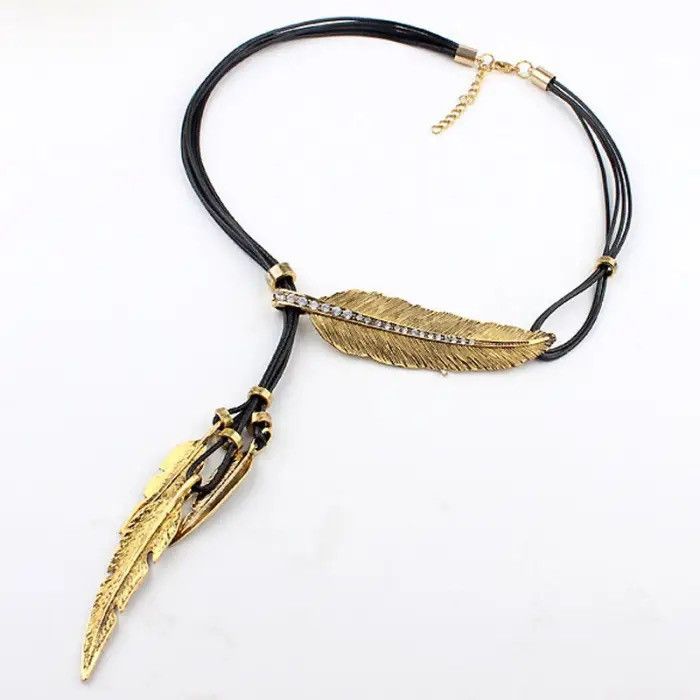 Jewelry Rope Chain Leaf Feather Pattern Pendant Necklace Size ONE SIZE - 2 Thumbnail