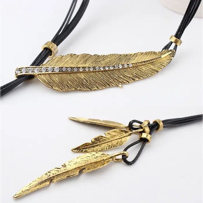 Jewelry Rope Chain Leaf Feather Pattern Pendant Necklace Size ONE SIZE - 3 Thumbnail