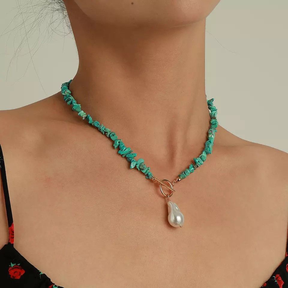 Jewelry × Vintage Boho Blue Stone Seed Beads Necklace Size ONE SIZE - 1 Thumbnail