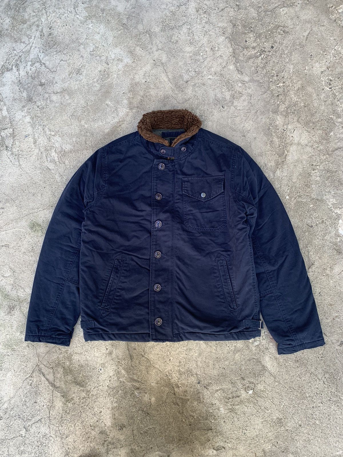 image of Rrl Ralph Lauren x Vintage Rrl: Indigo Cotton Military Deck Fur Jacket in Navy, Men's (Size Medium)