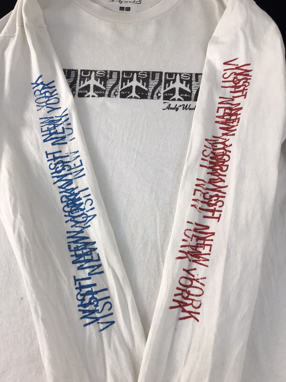 Andy Warhol × Vintage Andy Warhol Visit New York Flight Us Air Mail Longsleeve Tee Size US M / EU 48-50 / 2 - 5 Thumbnail