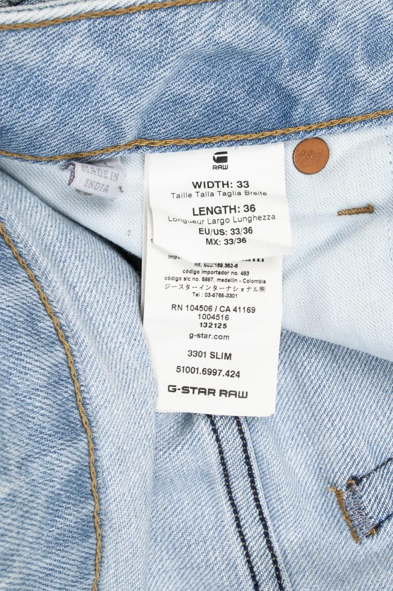 G-Star G-Star Raw 3301 Slim Light Blue Men Jeans size 33/36 Size US 33 - 6 Thumbnail