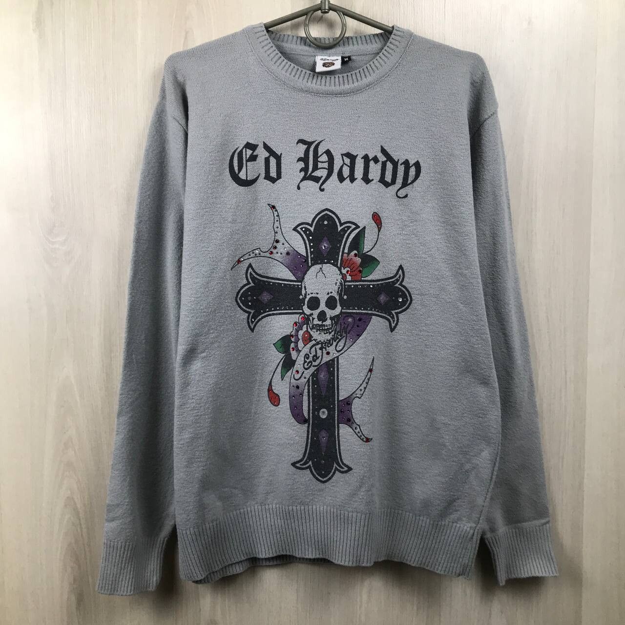 Pre-owned Christian Audigier X Ed Hardy Skull Logo Sweater In Grey