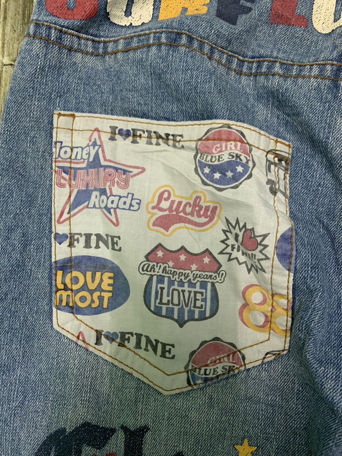 Designer Nice Surf And Love Patchwork Jeans Size US 33 - 14 Thumbnail