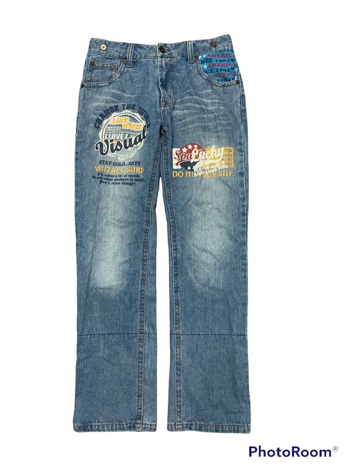 Designer Nice Surf And Love Patchwork Jeans Size US 33 - 1 Thumbnail