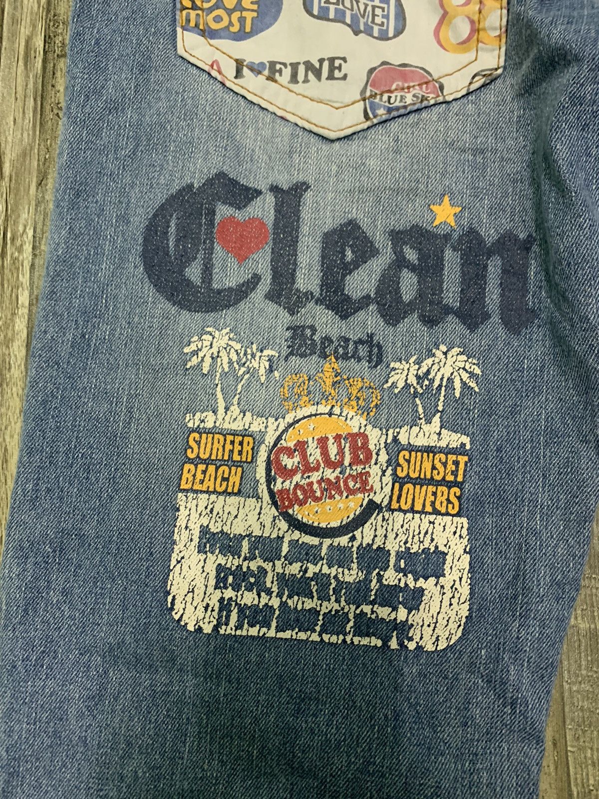 Designer Nice Surf And Love Patchwork Jeans Size US 33 - 16 Thumbnail