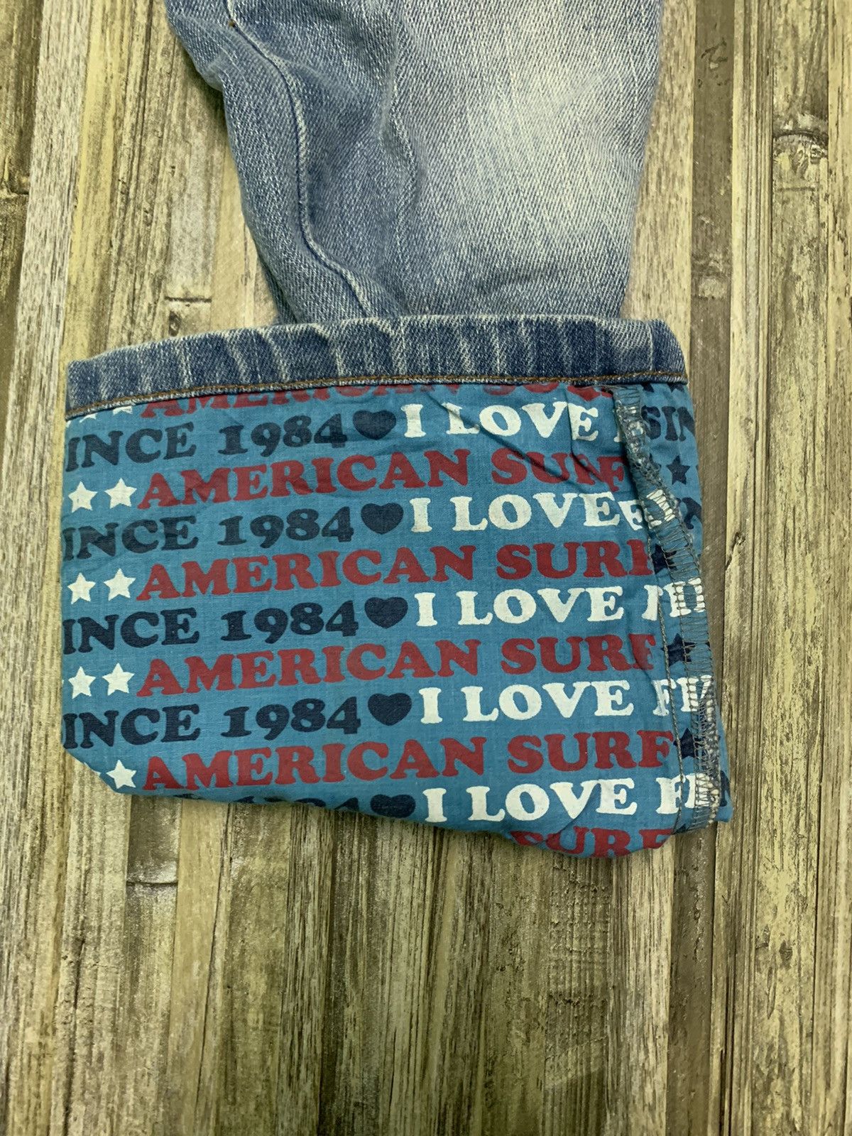 Designer Nice Surf And Love Patchwork Jeans Size US 33 - 12 Thumbnail