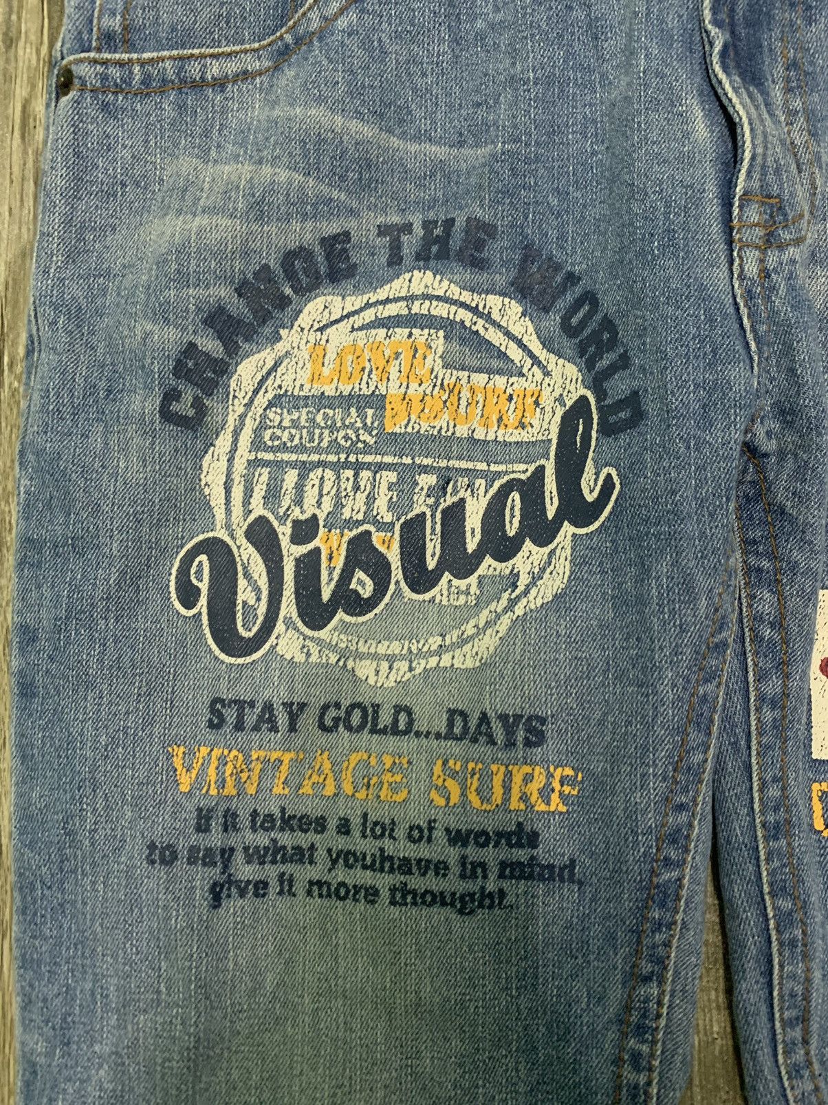 Designer Nice Surf And Love Patchwork Jeans Size US 33 - 4 Thumbnail