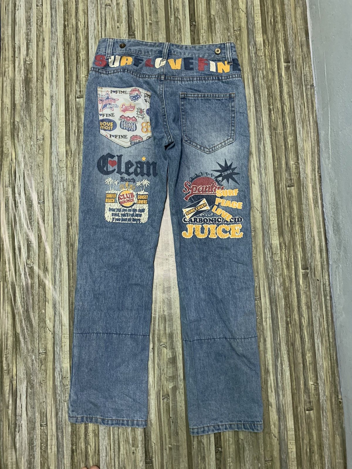 Designer Nice Surf And Love Patchwork Jeans Size US 33 - 13 Thumbnail